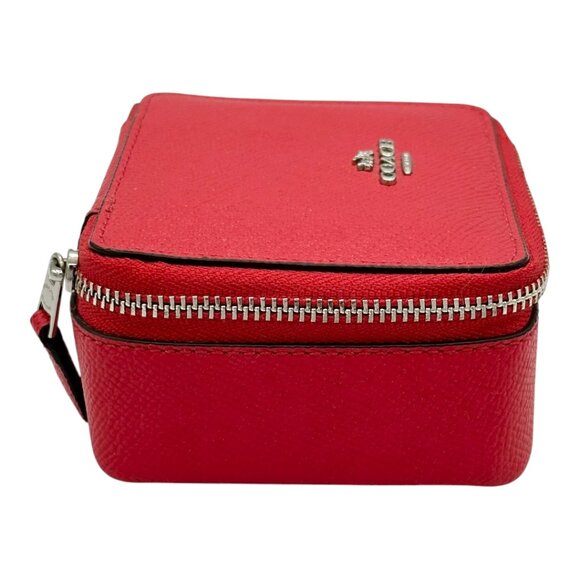 Small Coach Leather Travel Jewellery Box Red - Picture 5 of 13